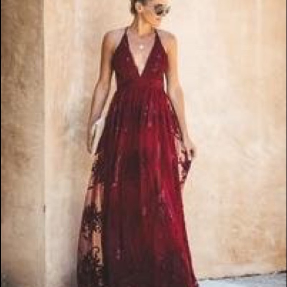 Vici dolls long lace maroon maxi
